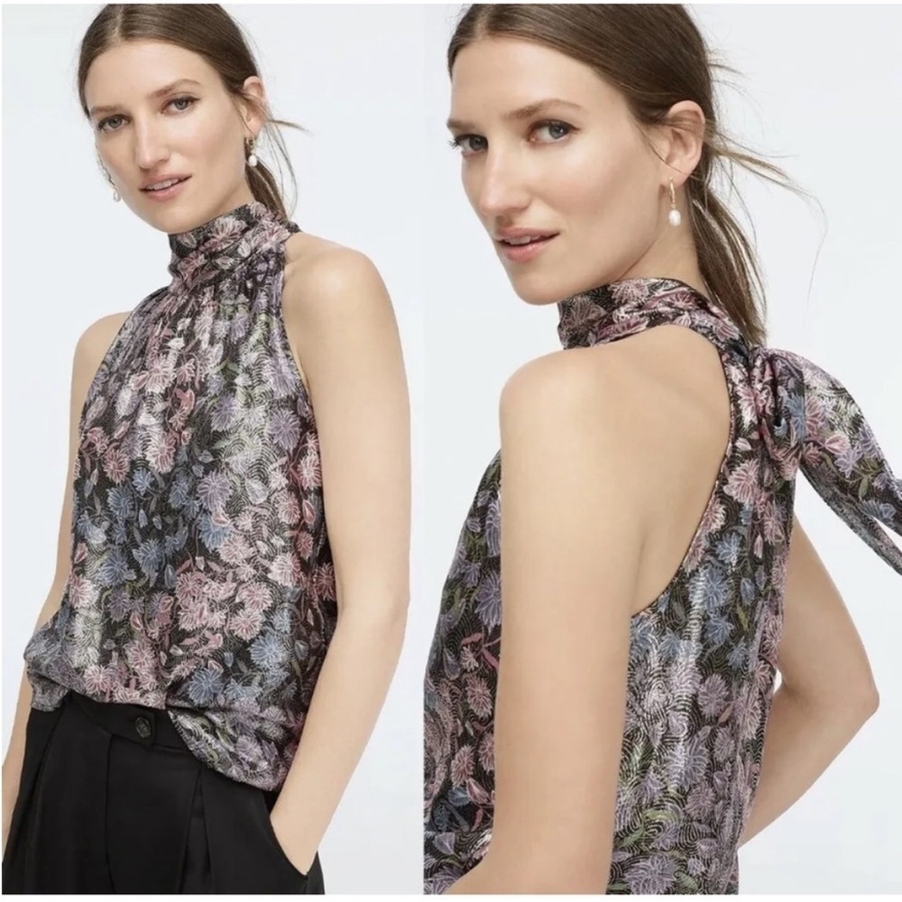 J. Crew Reno metallic shimmer sleeveless tie neck top size S